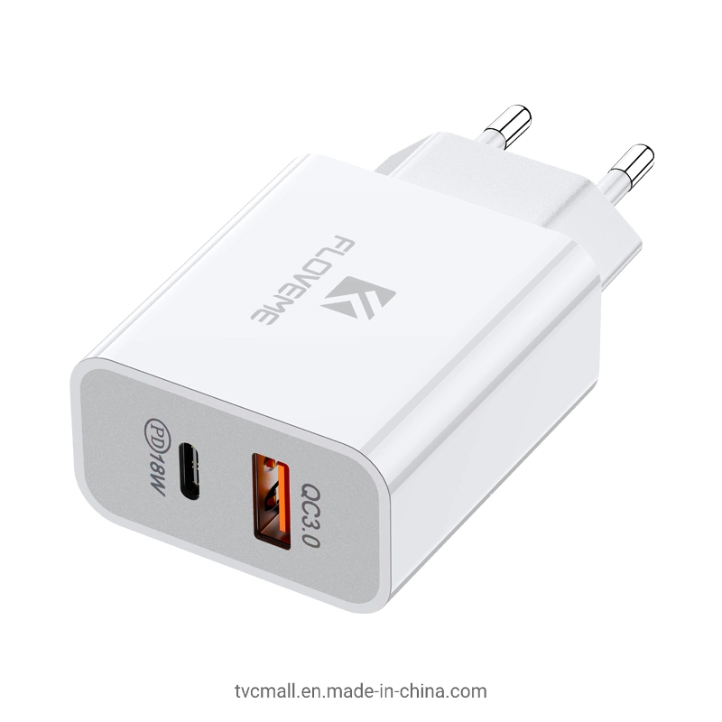 Floveme Yxf200277 Pd 18W + QC 3.0 Dual USB Mobile Phone Wall Travel Fast Charger - EU Plug