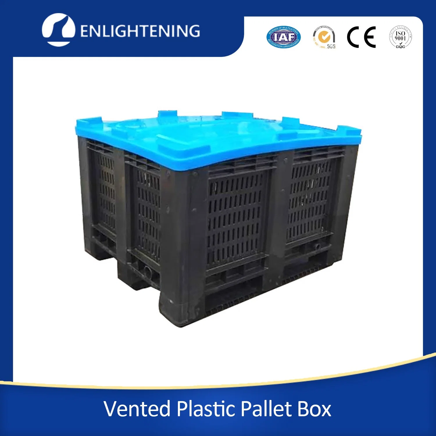 Agriculture Virgin HDPE Vented Bulk Plastic Pallet Bin Container with Lid