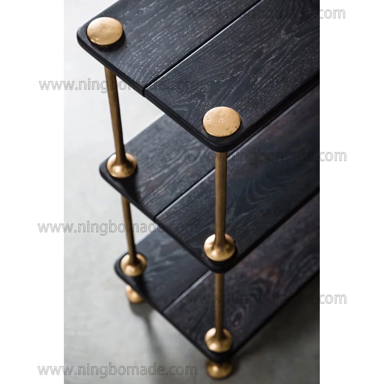 Industrial Aesthetic Furniture Ebony Oak Antique Brass Solid Iron Book Shelf