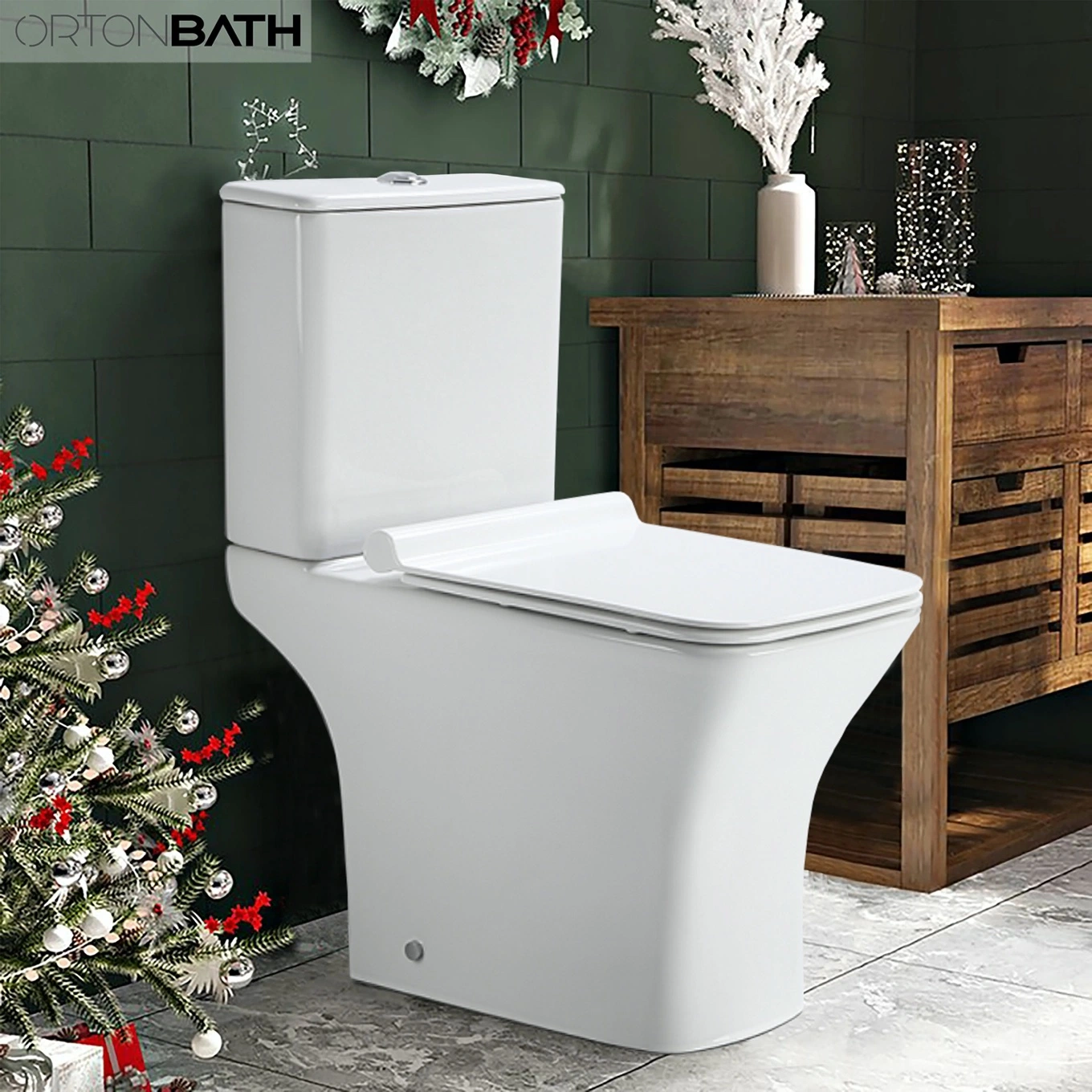 Ortonbath Dual Flush Toilet, UF Soft Closing Seat, Oval Bathrooms Comfort Height Back to Wall Toilet Two Piece Toilet