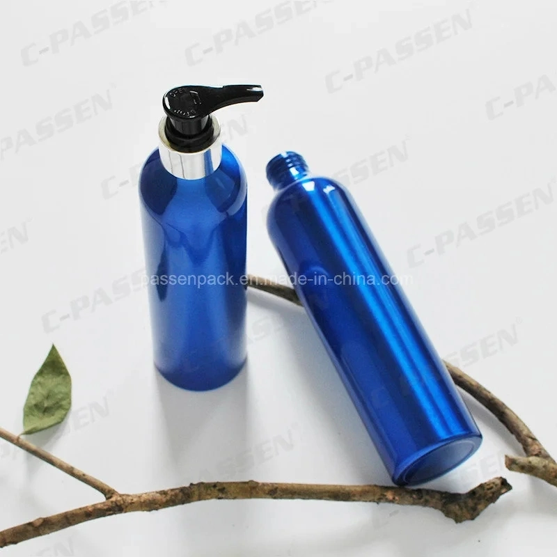 OEM 250ml Blue Color Cosmetic Aluminum Bottle with Lotion Pump