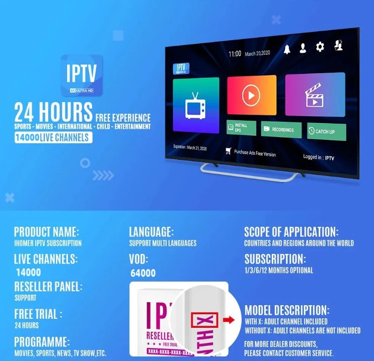 Подписка на услугу IPTV 1 месяцев M3u Link для европейских каналов