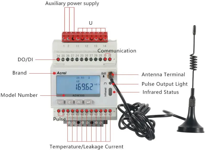 Acrel Nb-Iot Medidor de energía de la alimentación electrónica con función WiFi y la interfaz RS485