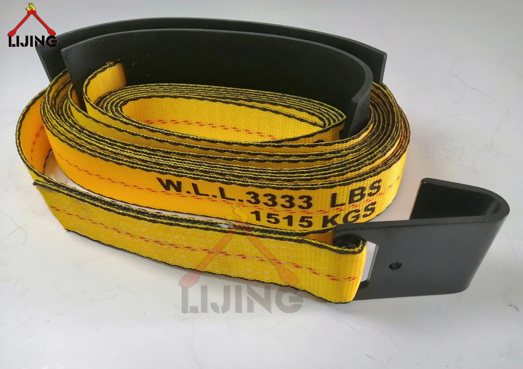 2" X 27' Yellow Ratchet Strap W/ Black Flat Hook Plastic Protection