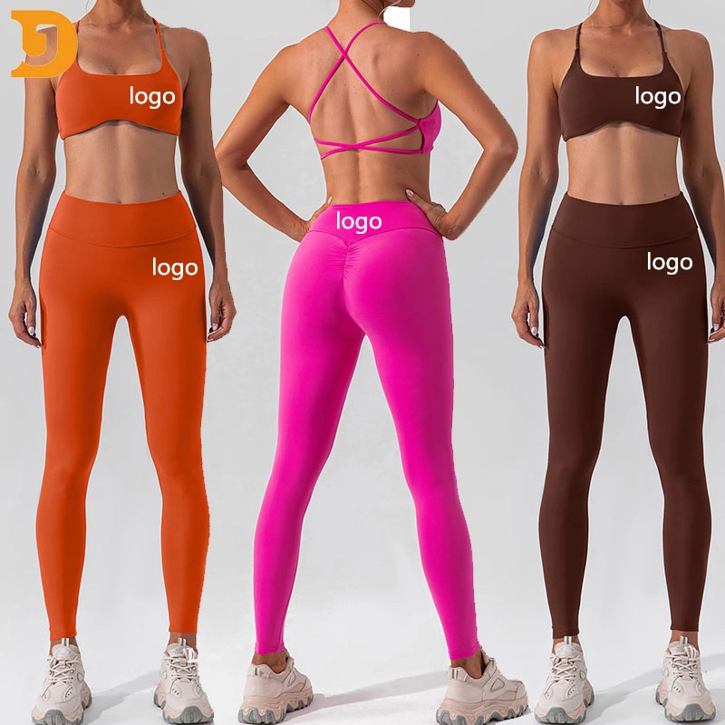 Sexy Breathable 2 Piece Yoga Sets Clothes Women Cross Back Sports Bra Suits Lightweight High Waist Yoga Pants Wear Sportswear Yoga Set
