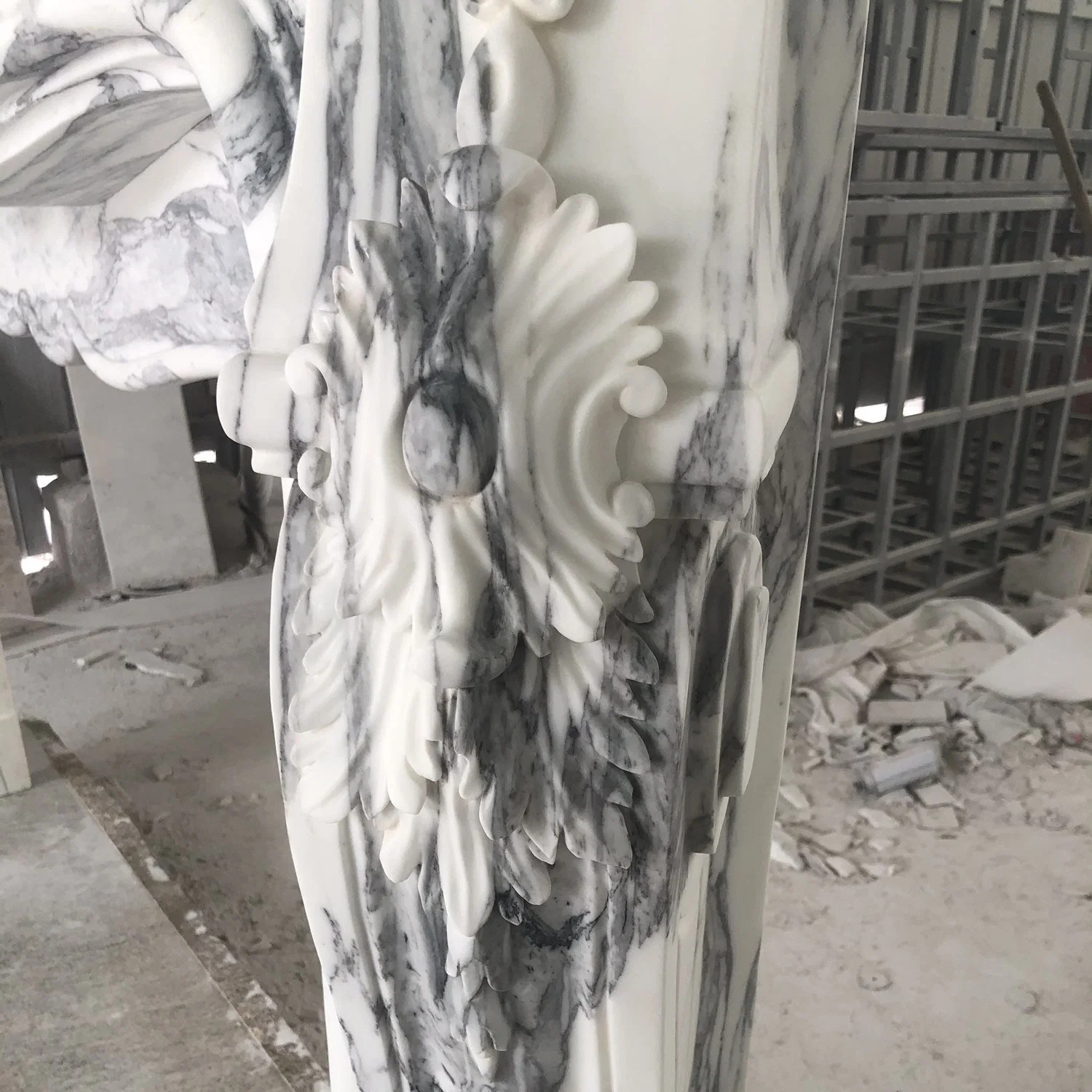 Marble Building Material Home Decoration, Sculpture, Gas Fireplace, Furniture, Arabescato Marble Flower Carving French Style Fireplace