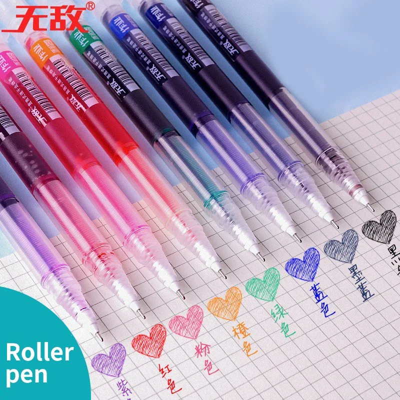 School Supplies Disposable Liquid Roller Ball Pen Gel Ink Fine Tip Black Red Blue Quick Dry Ink, 12CT Color Box