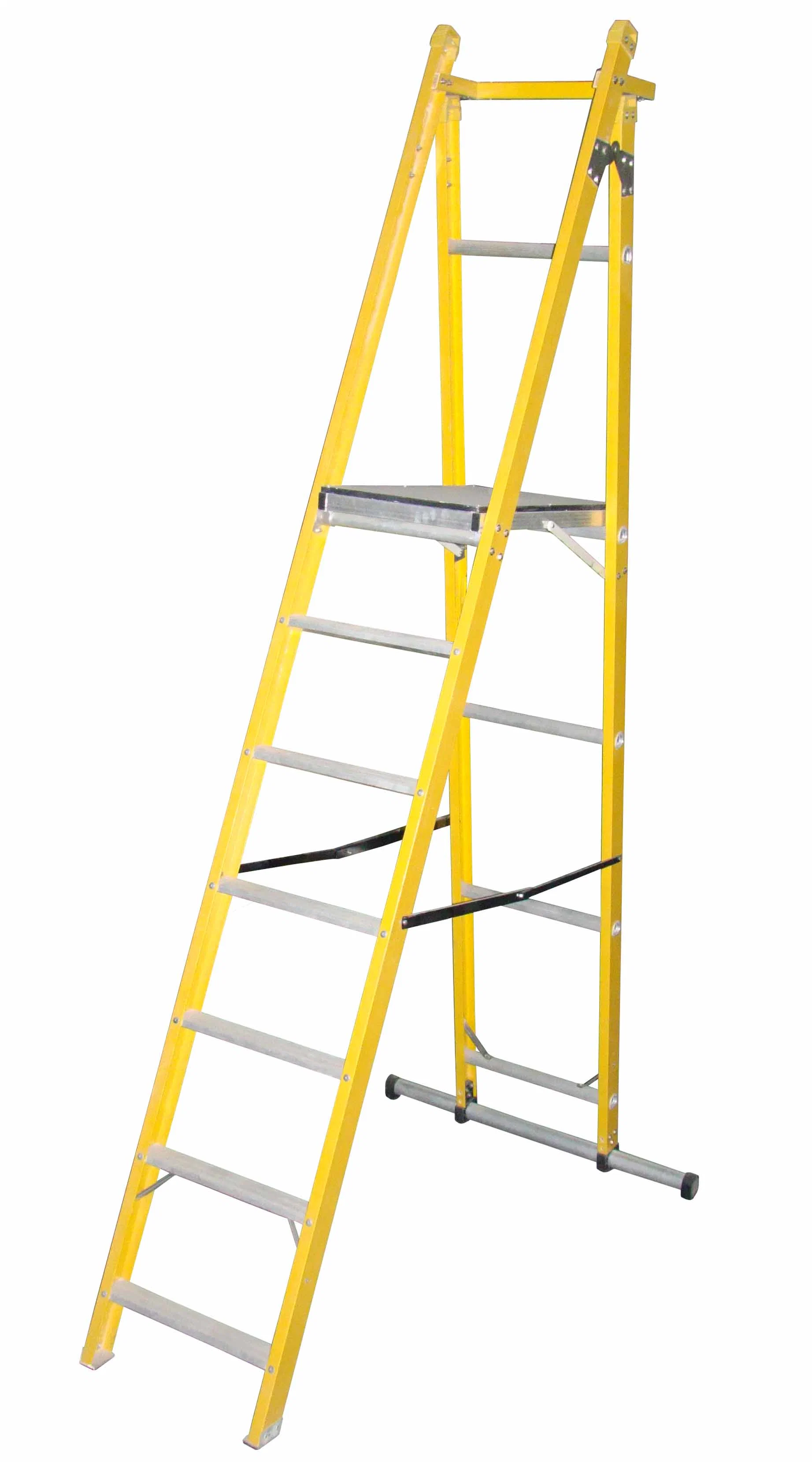 35kv 2m Yellow Fiberglass Folding Platform Ladder with Casters