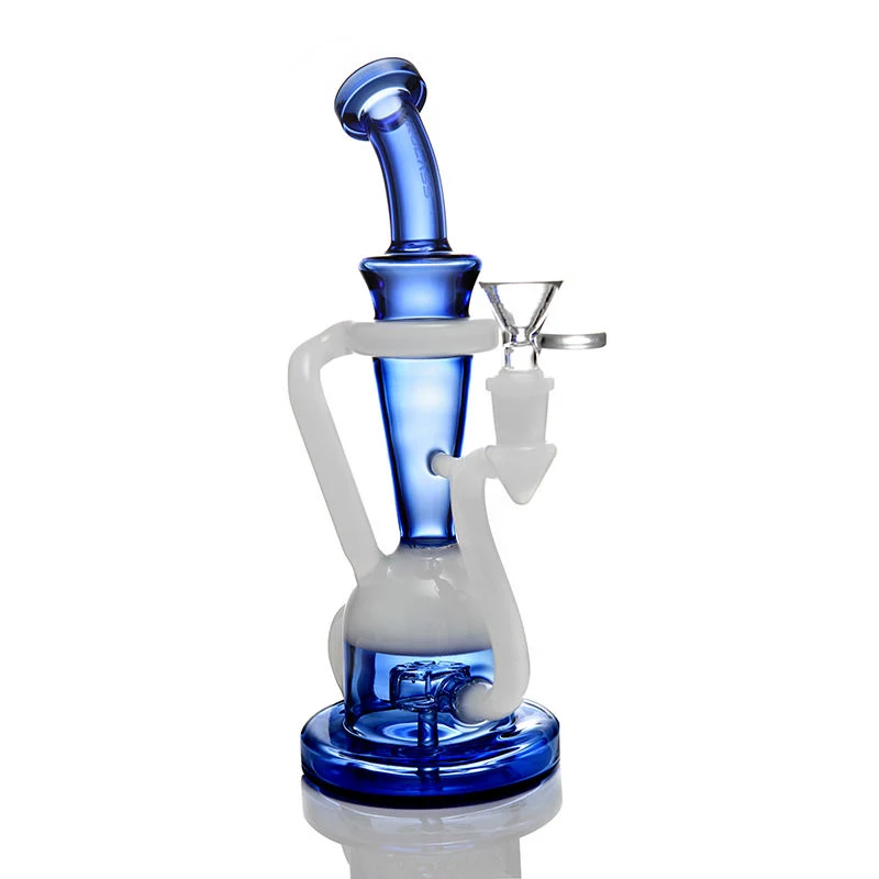 High Borosilicate Blue and White Glass Water Pipe Hookah Recycle and Filter Glass Smoking Pipe with Custom Logo