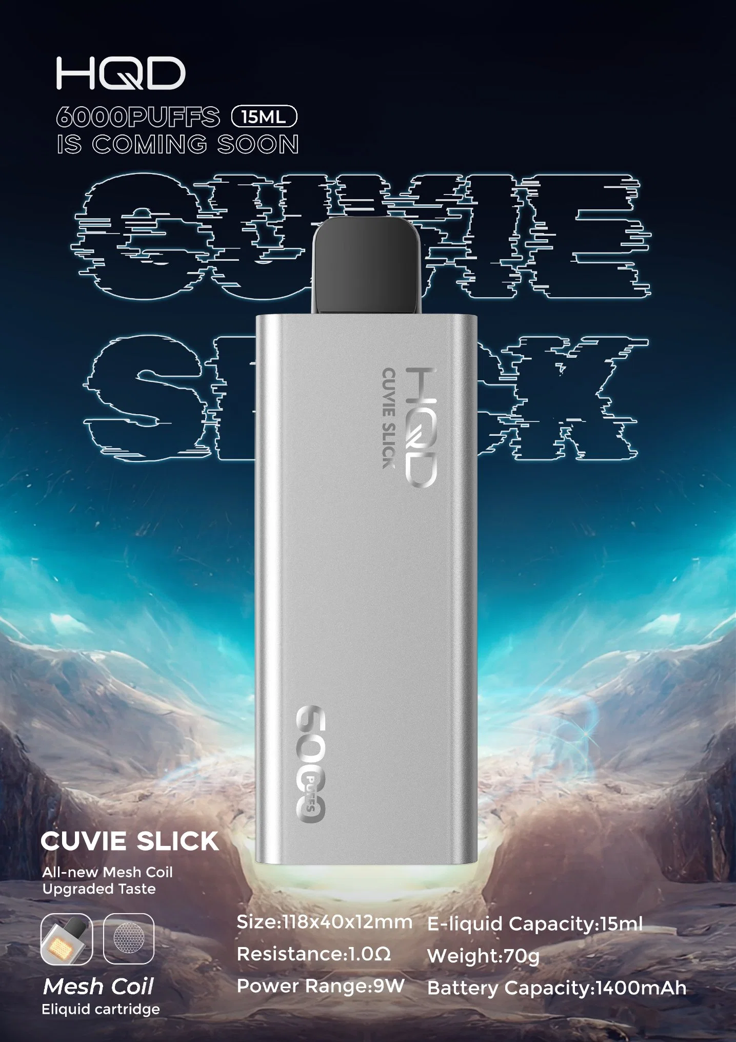 Hqd Newest Product Cuvie Slick 6000puff 1400mAh 20flavors Slim Original Vape Factory E-Cig