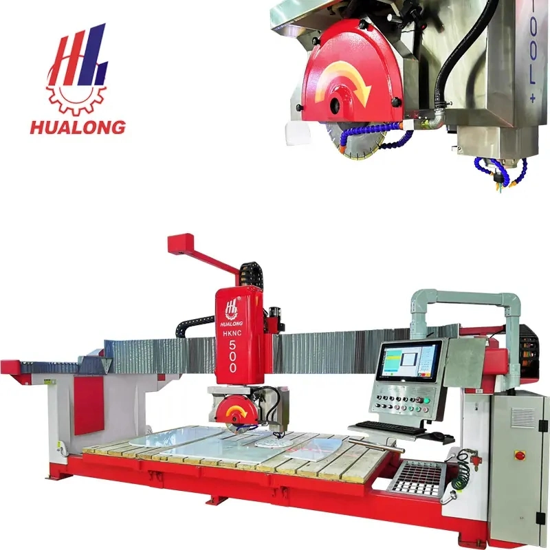 Hualong Machinery Itália Esa System Software de Programa Automático Máquina de Serra de Ponte CNC de 5 Eixos para Corte de Pedra para Mármore, Fabricação de Bancada de Cozinha na América.