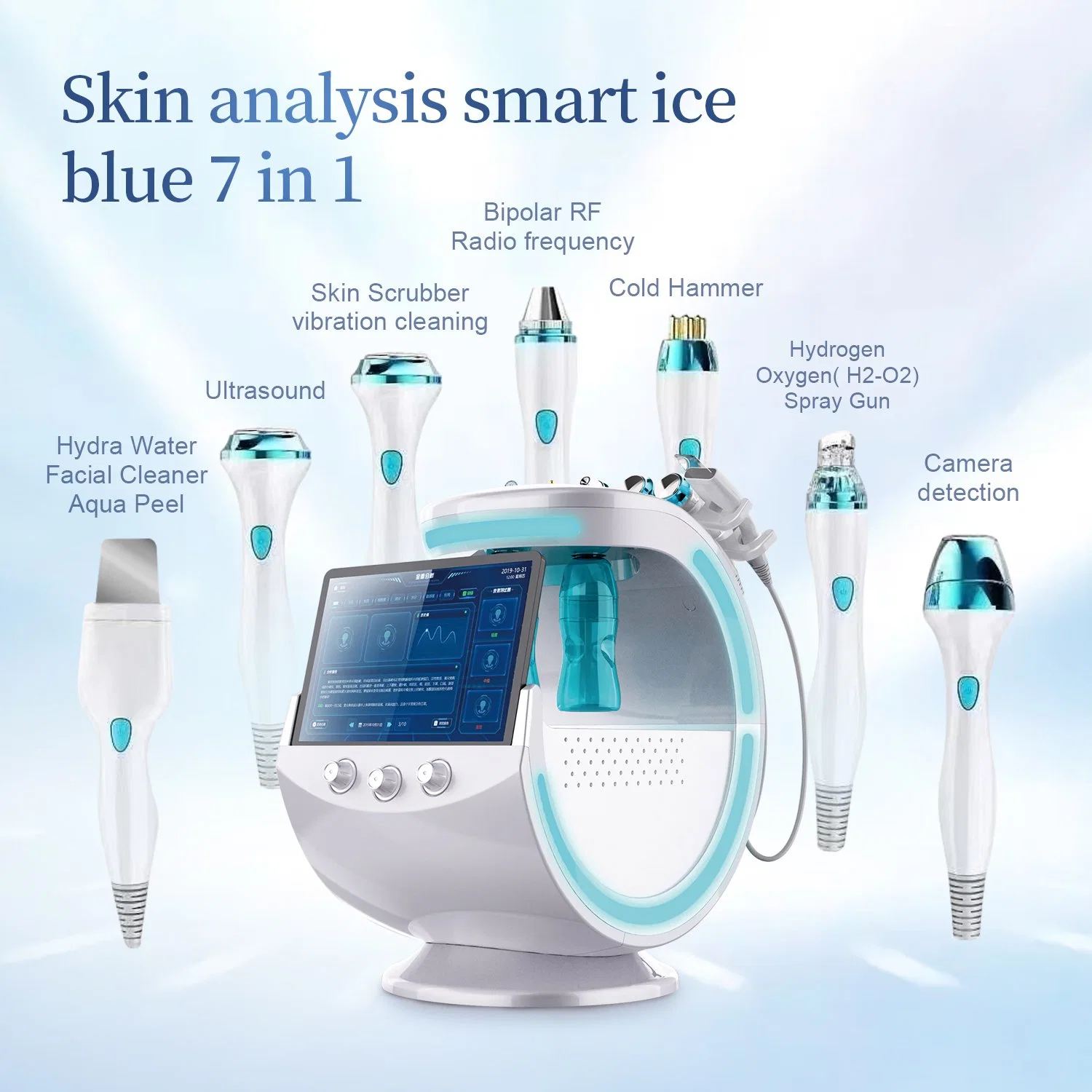 Inteligente inteligente Azul hielo 7 en 1 de la máquina de belleza facial Microdermoabrasión análisis con la piel.