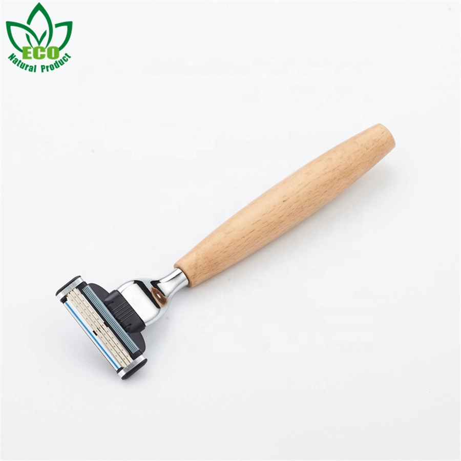 Logotipo personalizado aceptar 3 importados de Alemania la característica de la hoja de madera de bambú Biodegradable navaja de afeitar de afeitar de afeitar de madera