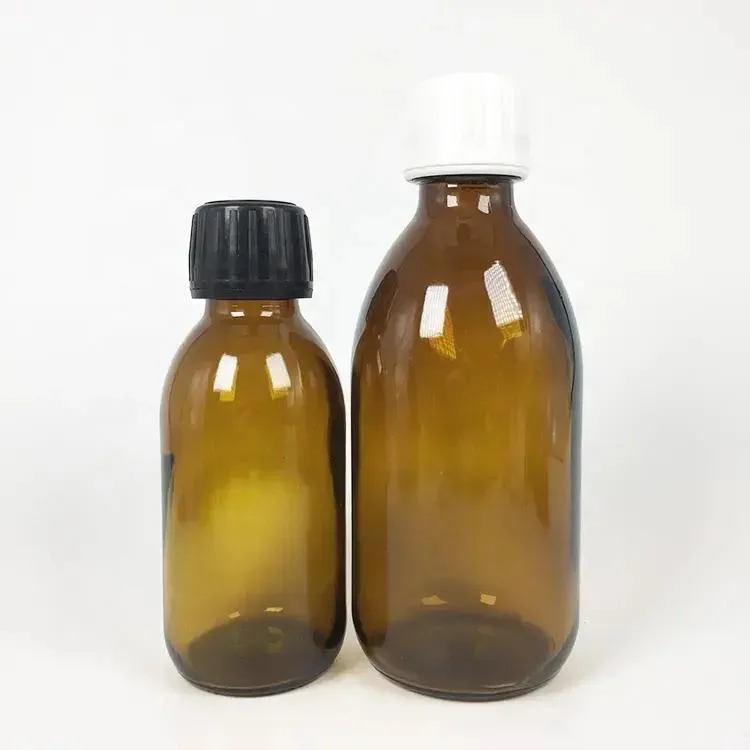 Amber Glass Bottles for Syrup DIN PP 28mm with Plastic Cap