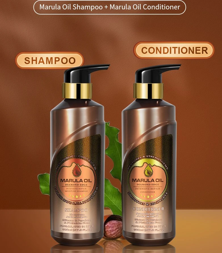 Lujo Limpieza al por mayor Cuidado del cuero cabelludo aceite de marula orgánico de Sourishing Curly Champú y acondicionador de cabello