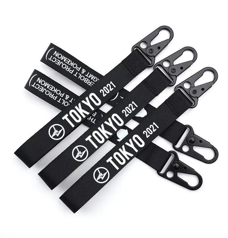 Custom Logo Woven Embroidered Short Keychain Lanyard Motorcycle Wrist Lanyards with Eagle Hook