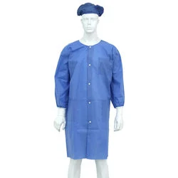 Wholesale/Supplier SMS Nonwoven Round Knitted Neck Lab Coat Disposable Hospital Staff Uniform for Doctor and Nurse