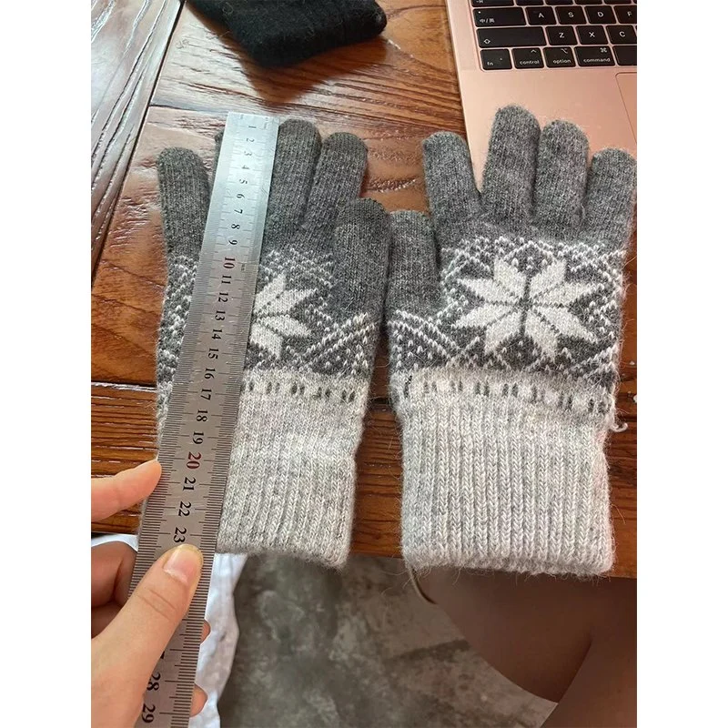 Women Winter Warm Knit Gloves Outdoor Korean Version Leopard Jacquard Warmers Touch Screen Knitted Gloves