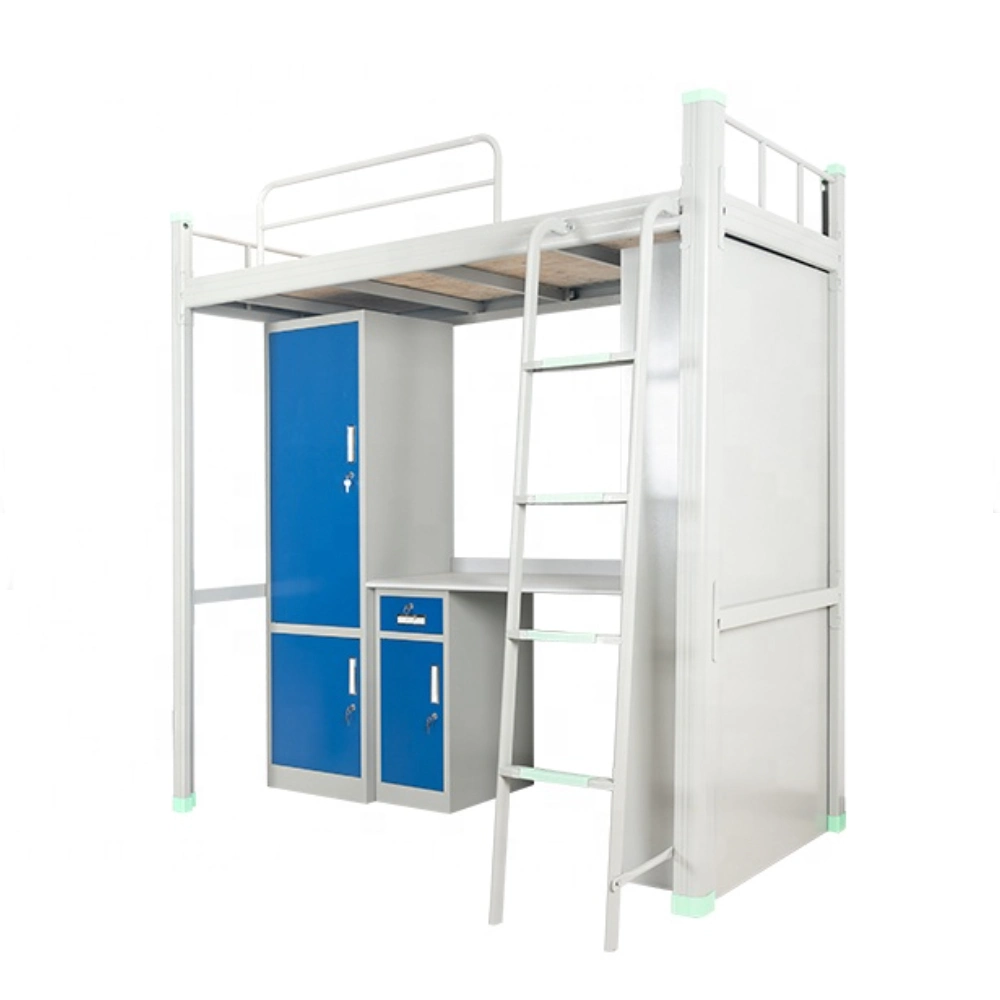 Modern Steel Furniture School Dormitory Metal Frame Bunk Beds with Wardrobe and Ladder