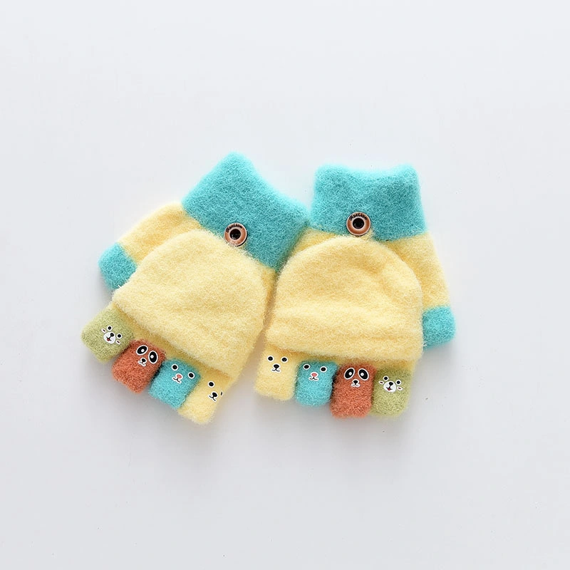 Winter Cute Expression Pack Half-Finger Two-Use Flip-Flop Writing Boys-Girls Baby Warm Gloves