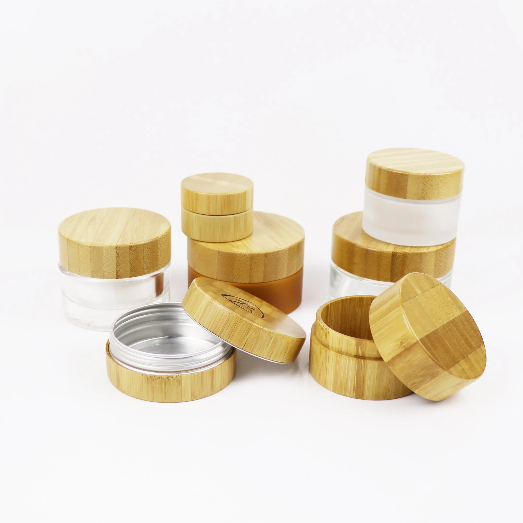 Cosmetic Containers 100% Organic Wood Bamboo Glass Jar /Bottle Cosmetic Packaging