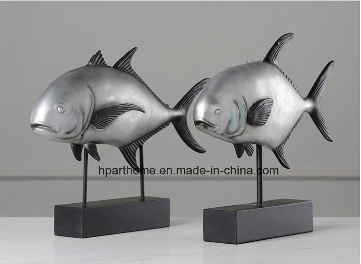 Holiday Gifts Silver Grey Fish Resin Statue for House Decoration