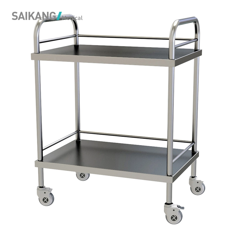 Skh006c Saikang Simple Hospital Service Cart Stainless Steel Medical Instrument Trolley