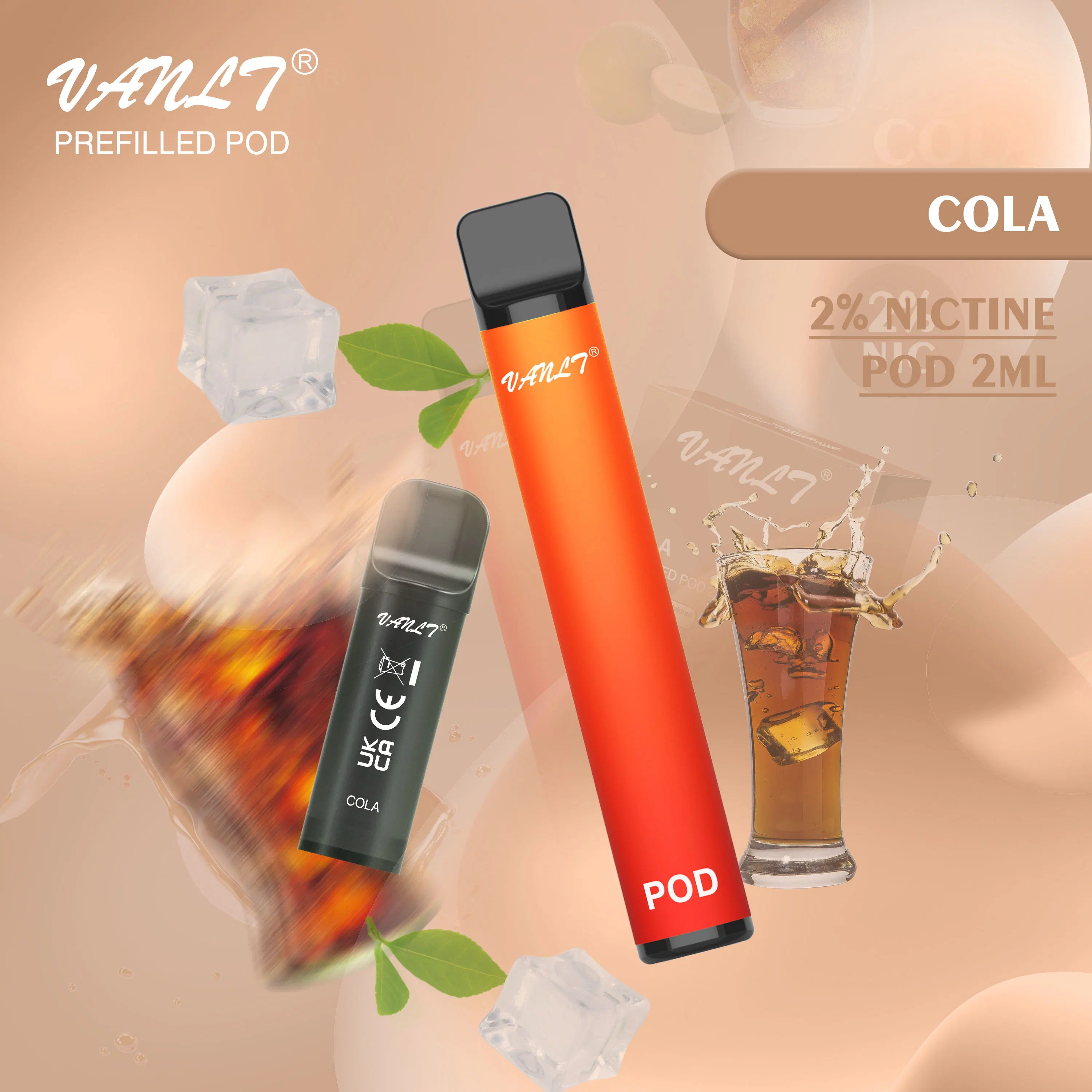 Vanlt Venta caliente Cigarrillo Electrónico Desechable narguile Shisha Pen 2ml 800 inhalaciones Cola Tpd Certificación