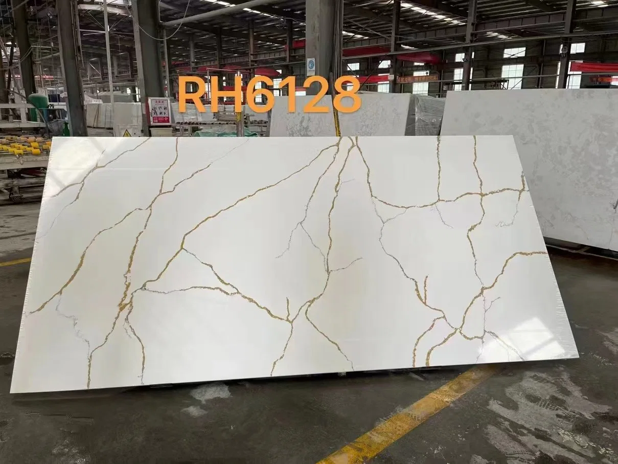 Artificial Polished Calacatta Pure White Granular Quartz Countertop with SGS