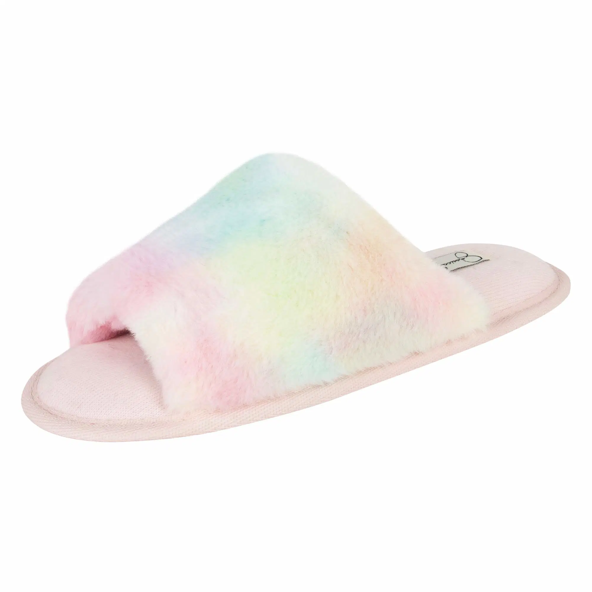 Frauen Plüsch Kunstfell Fuzzy Slide Open Toe Hausschuhe mit Memory Foam