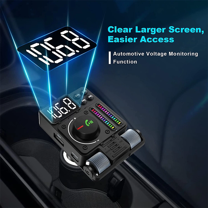 Bluetooth Car Adapter Bluetooth 5.3 FM Transmitter, Pd 30W Type C Fast Charge & USB Port, HiFi Treble & Bass Player, Color Screen & Music Light Bar