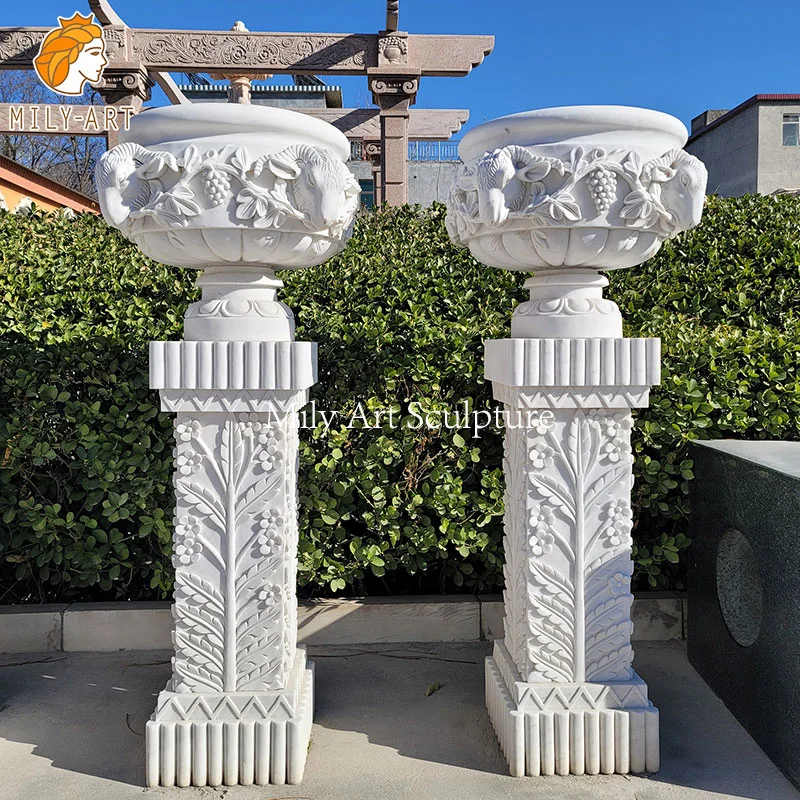 White Carved Garden Design Vase Marble Stone Flowerpots