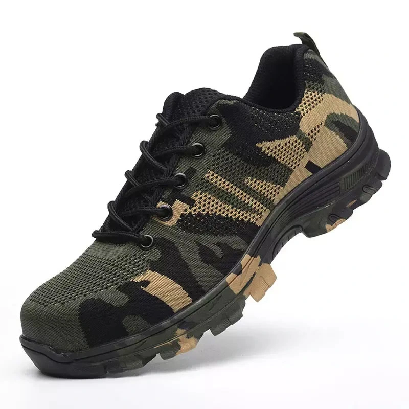 Sapatilhas de trabalho Fashion Camouflage Steel Toe respirável Anti-Pierce Knit Factory Sapatilhas Man and Women