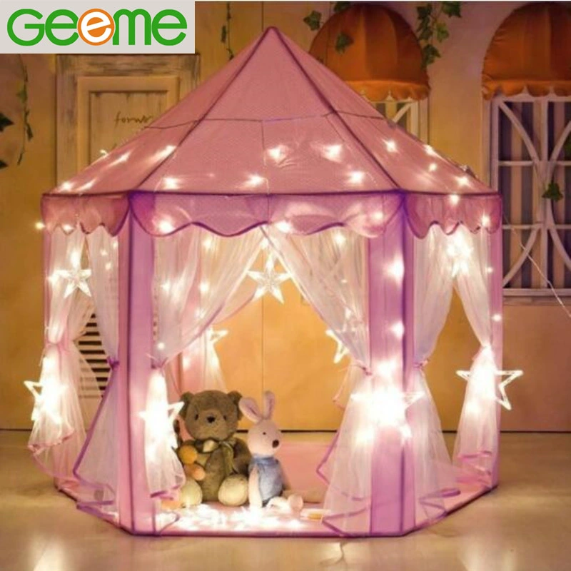 Pink Hexagonal Princess Children Play Tent with Star LED Lights