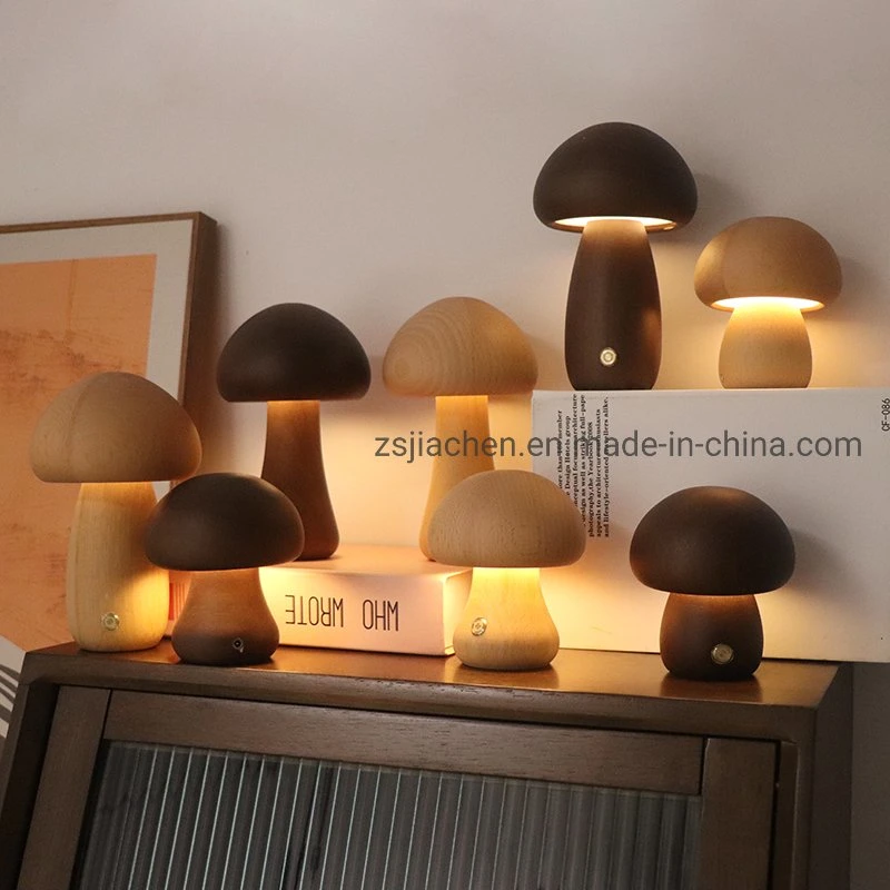 Amazon Ebay Style Mushroom Wooden Night Light USB Table Desk Lamp with LED Light