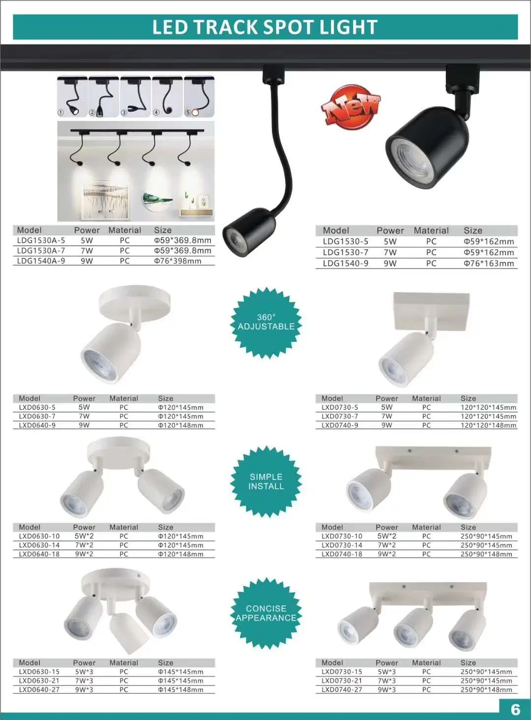 Oteshen bon prix Double Heads piste LED réglable à 360 degrés Plafonnier