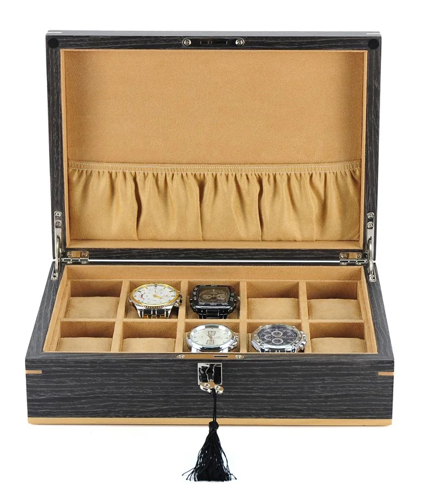 Caja de reloj de cuero de lujo con ventana pluma para 10 relojes Almacenamiento