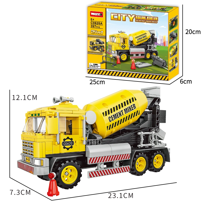 Woma Toy C0620 Student Kids Assemble 2 in 1 Construction Site Car Model Cement Truck Building Block Bricks Cement Admixture Car Toy Educational DIY