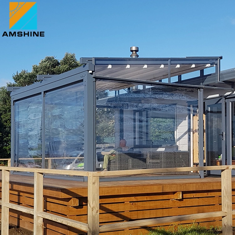 Aluminium einziehbares Dach PVC Pergola Bioclimatic Gazebo Motorisiertes Markisendach Wasserdichter Schirm Netz