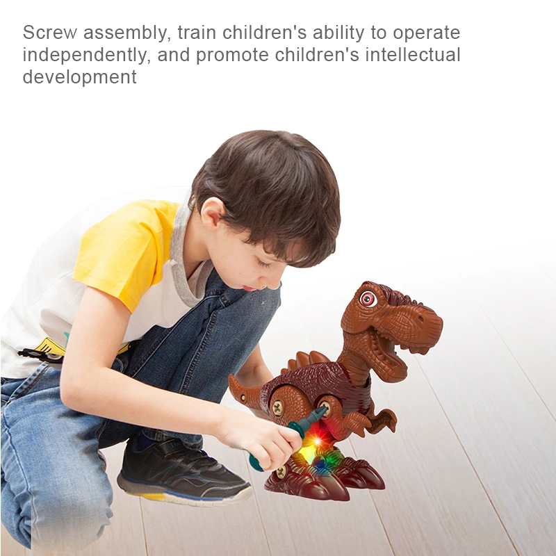 Treino de motricidade fina - parte B/o - deslizamento da luz de som Tyrannosaurus Rex Toys Kids DIY Assembly Dinosaur Building Blocks