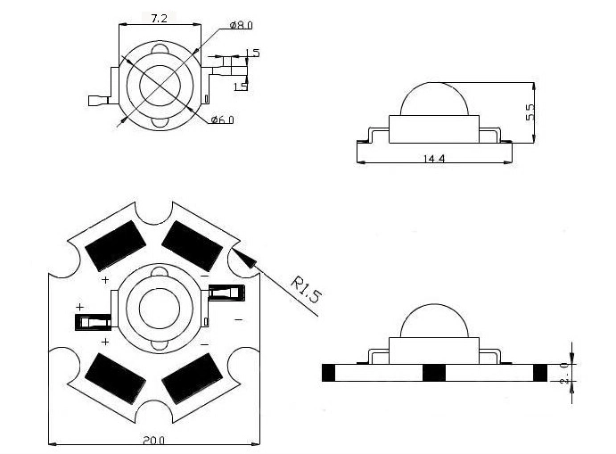 150lm/W 1W Light Emitting Diodes with Star Heatsink