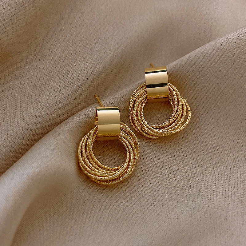 Fashion Metallic Gold Earrings Multiple Small Circle Jewelry