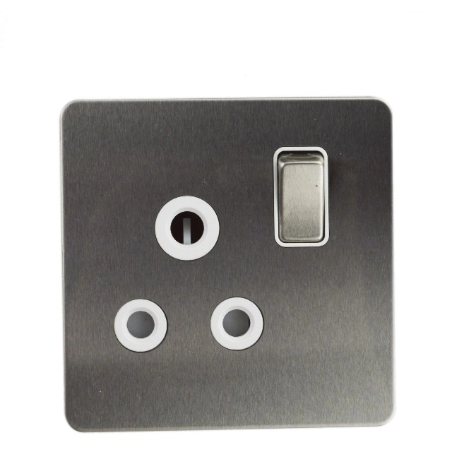 High quality/High cost performance 3 Round Pin Black Inserts Brushed Stainless Steel Electrical Plug Socket