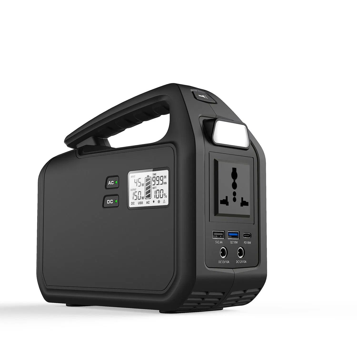 150W rechargeable Source d'alimentation du générateur avec AC Convertisseur DC 12V SORTIES USB portable Alimentation ininterrompue de la station d'énergie solaire