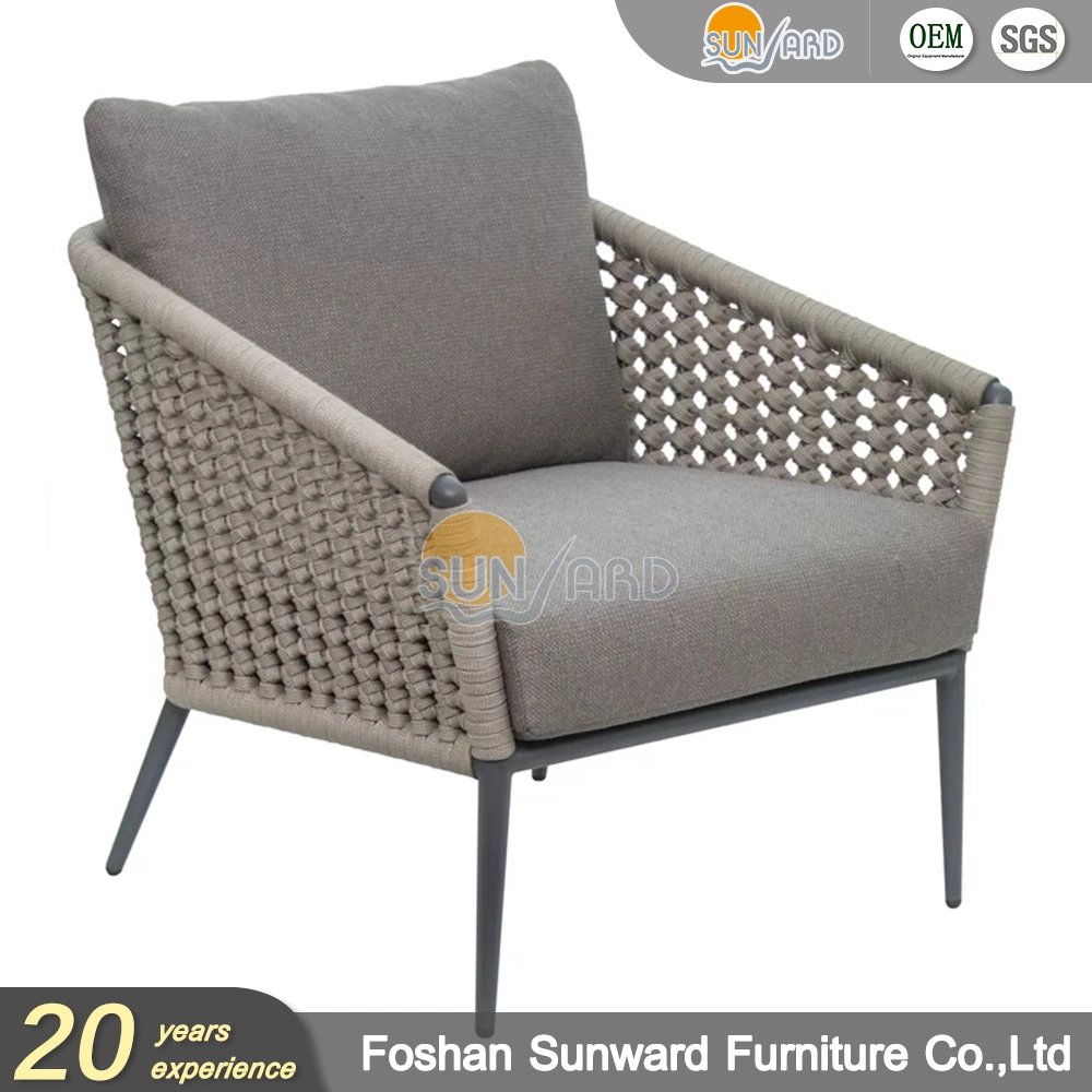 Moderno Venta caliente personalizada Garden Hotel Inicio Patio Ocio aluminio Marco Rope Woven silla de comedor al aire libre