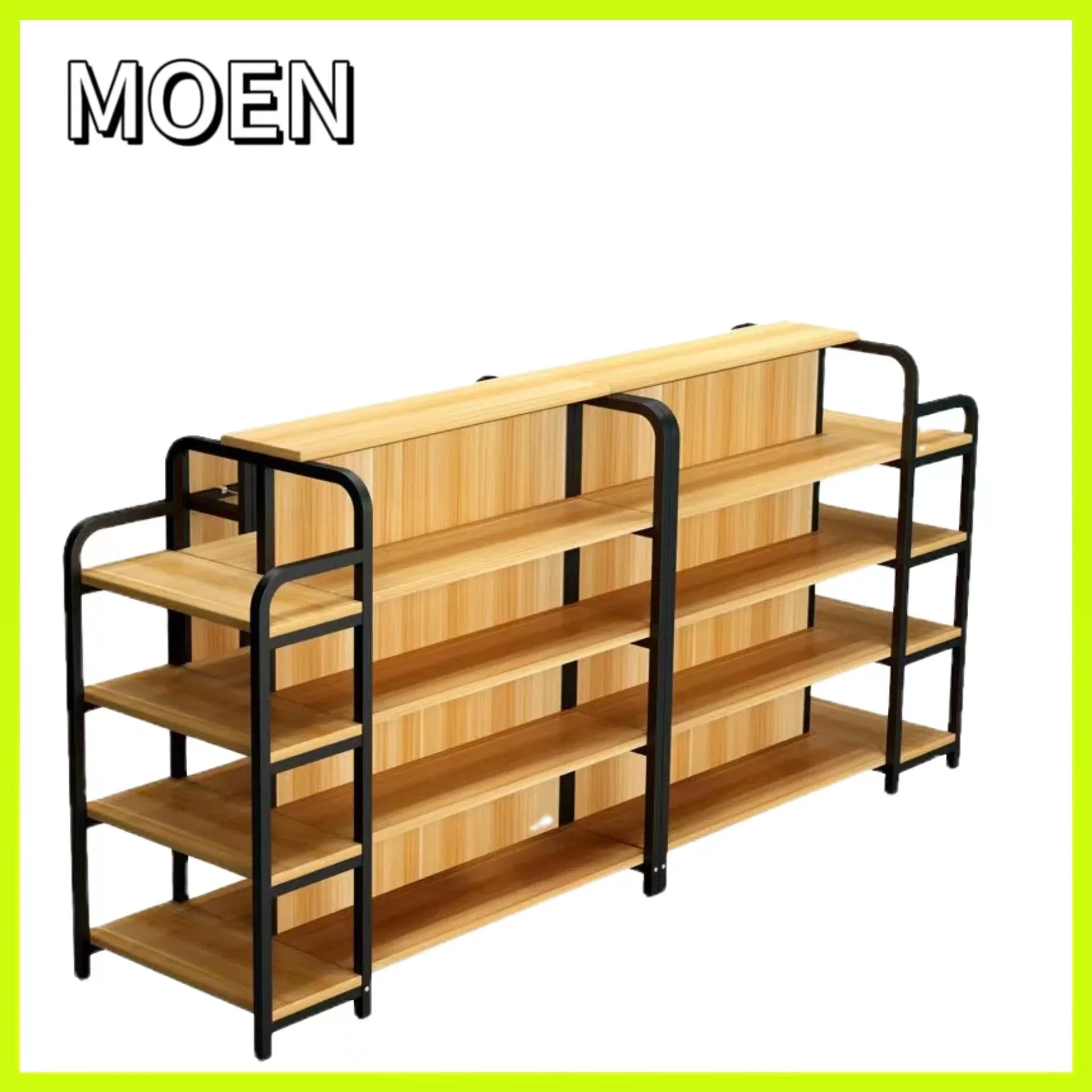 Double Sided Shop Racks Aluminum Frame High quality/High cost performance  Wooden Store Display Shelf