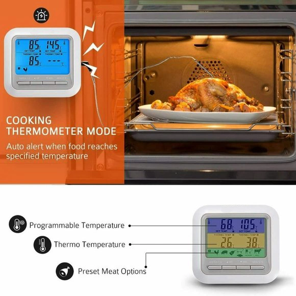 Thermomètre de cuisine électronique numérique à double sonde avec rétroéclairage bleu pour comptoir