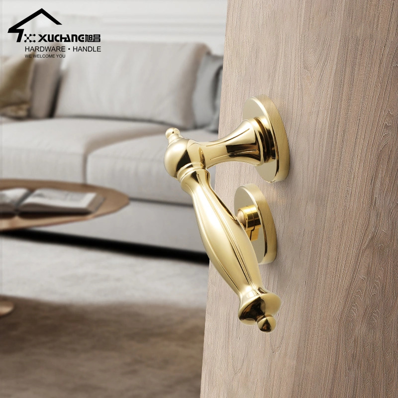 American Retro Interior Door Handle Lock Gold Bronze Door Handle for Wooden Door