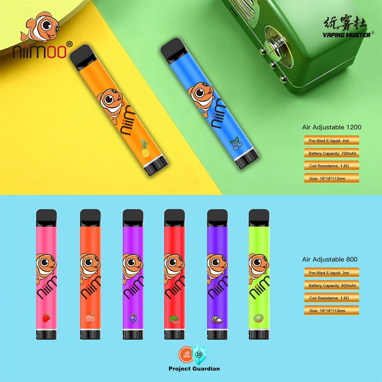 Niimoo colorido Cigarrillo Electrónico Desechable con 600 mAh