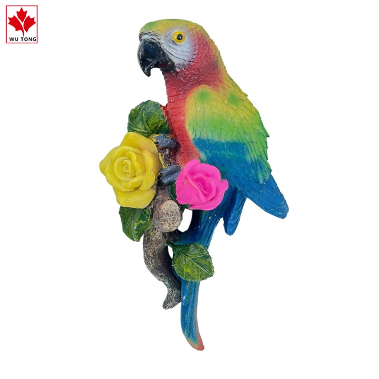 Realistic Animals Crafts Resin Parrot with Rose Figurine Wall Art Decor